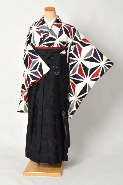 卒業袴［麻の葉/黒袴にラインストーン］