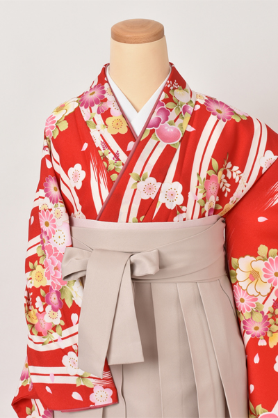 卒業袴［縦縞に花×刺繍入り］