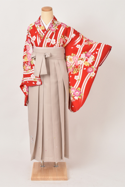 卒業袴［縦縞に花×刺繍入り］