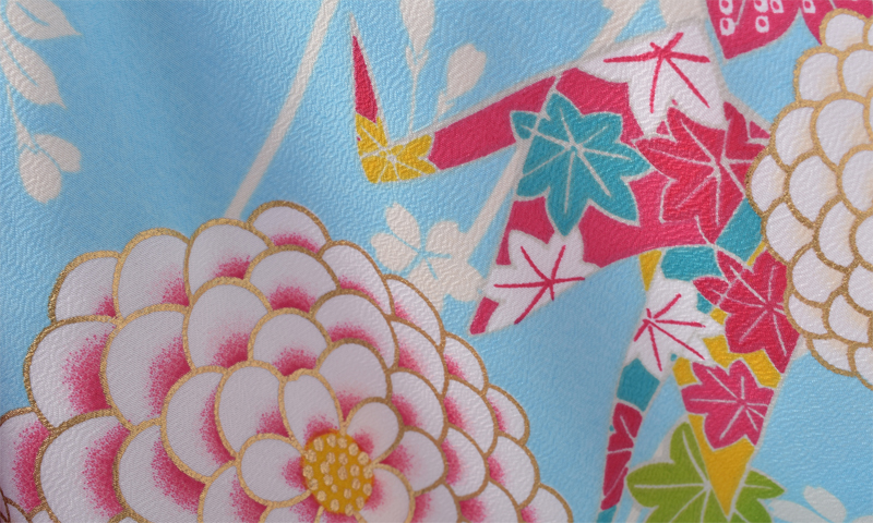 ジュニア袴【卒園式・女児／水色・大輪菊に折り鶴】