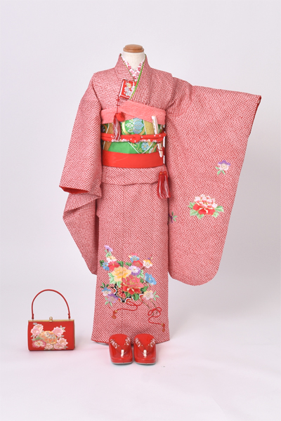 七歳祝着【赤・総絞り絞り・刺繍】