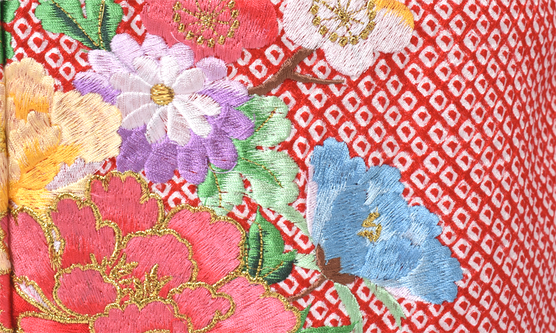 七歳祝着【赤・総絞り絞り・刺繍】