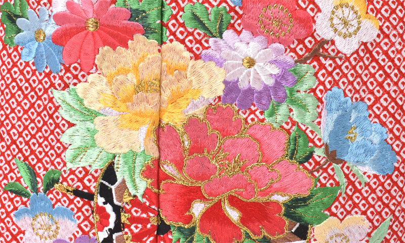七歳祝着【赤・総絞り絞り・刺繍】