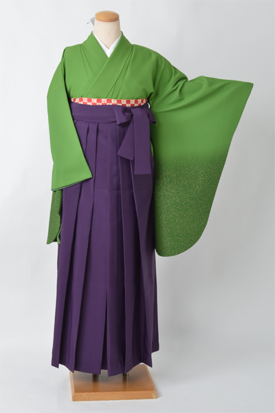 卒業袴【緑色に金のたたき/紫無地袴】