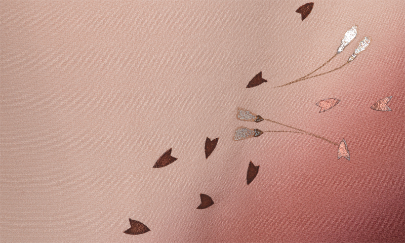 卒業袴【ピンクベージュ桜/緑刺繍袴】