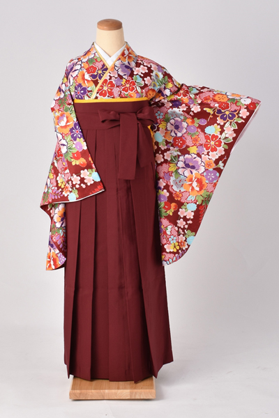 卒業袴[真紅地に花々]