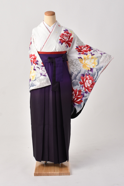 卒業袴[純白地に牡丹]