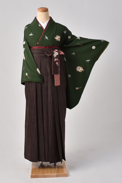 卒業袴[濃い抹茶色地に小紋柄]