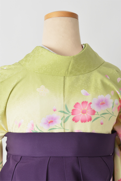 卒業袴［黄緑色/ピンク花模様］