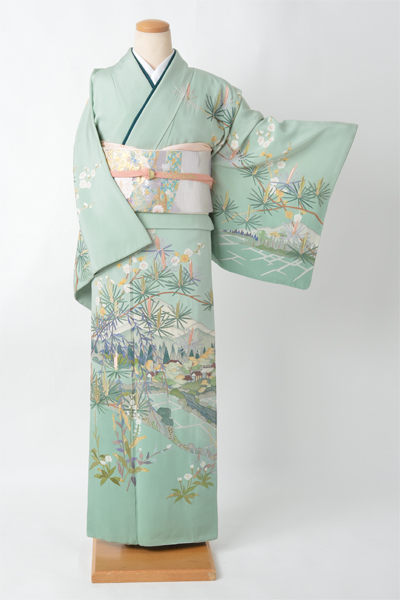 訪問着【浅緑色・風景】