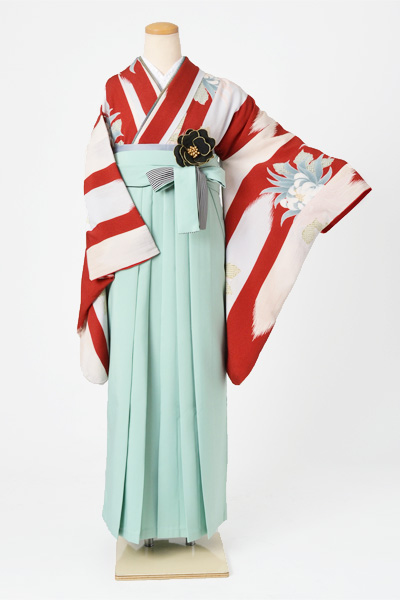 卒業袴［赤い矢絣に花模様］