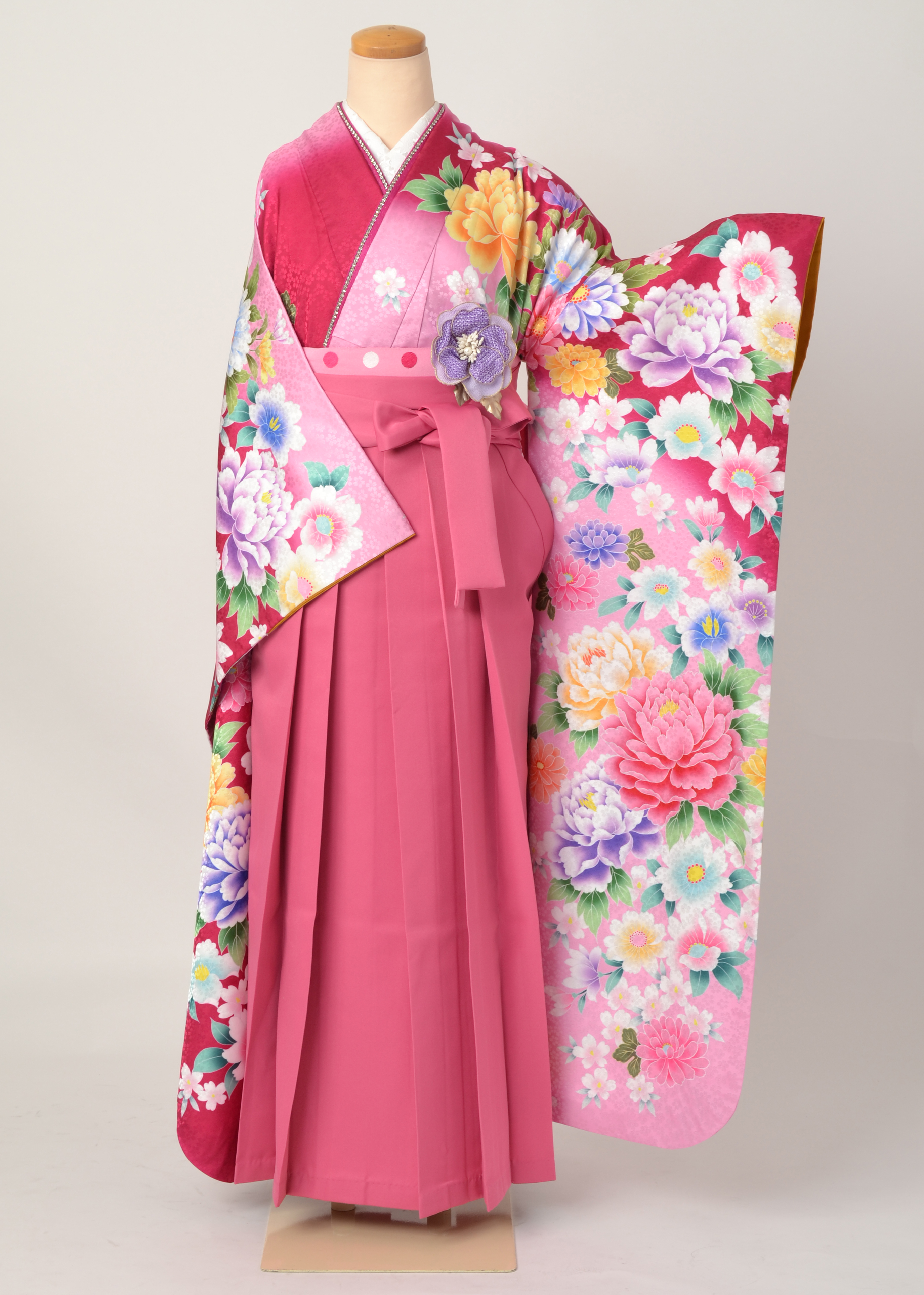 卒業袴［牡丹色地に牡丹模様］