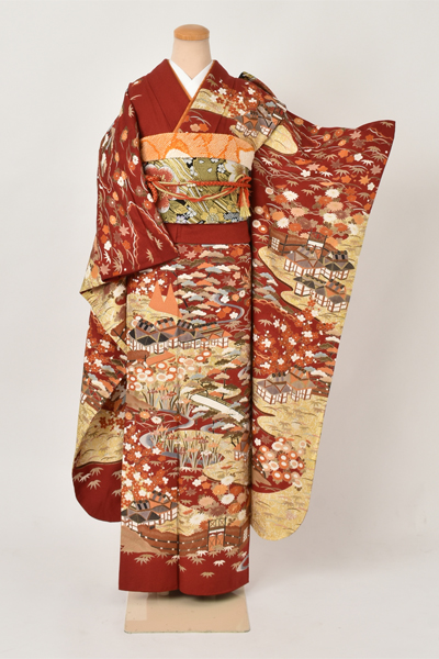 振袖(蘇芳色地・御所解模様)