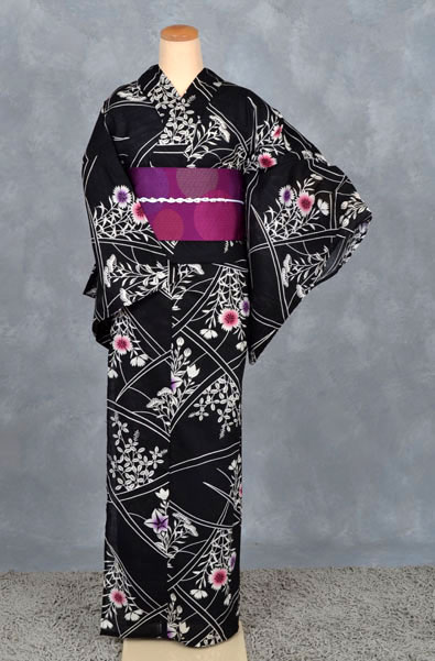 浴衣(黒地・花)