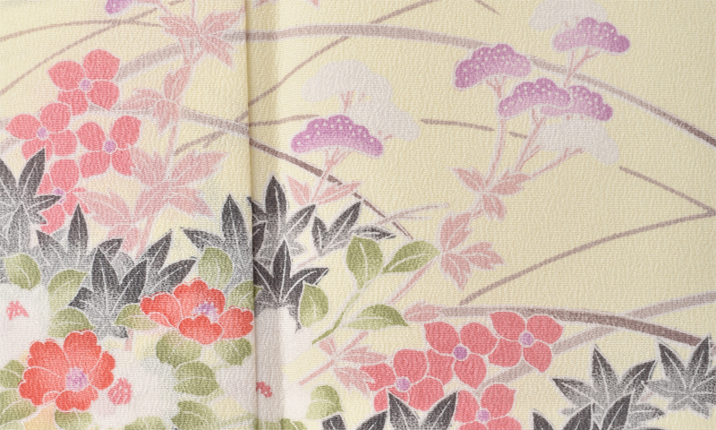 訪問着【クリーム地色に鮮やかな花々】