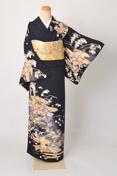 訪問着［京友禅・墨色の花模様］