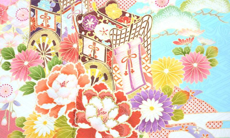 振袖［水色地の牛車模様］