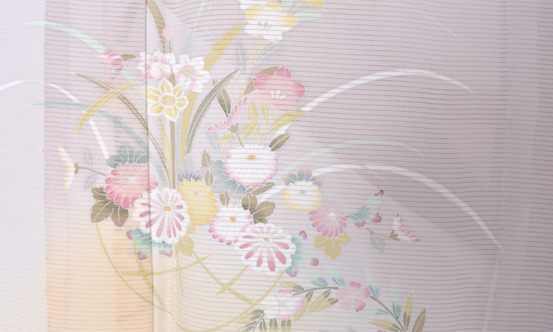 夏物〔ピンク薄色地に花の丸〕