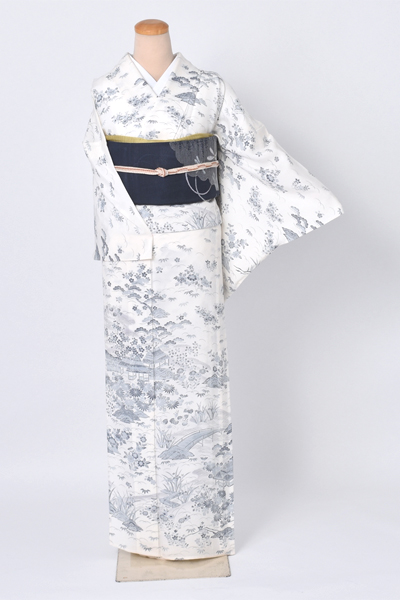 夏物〔白地に藍の茶屋辻模様〕