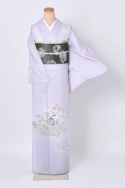 夏物〔藤色地に草花柄〕