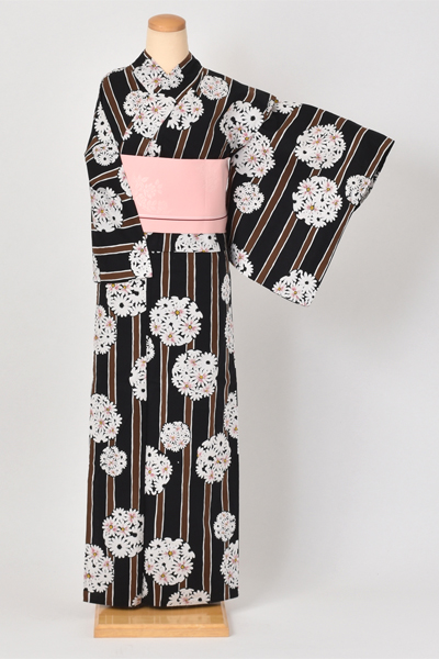 浴衣[黒地・花のくす玉]