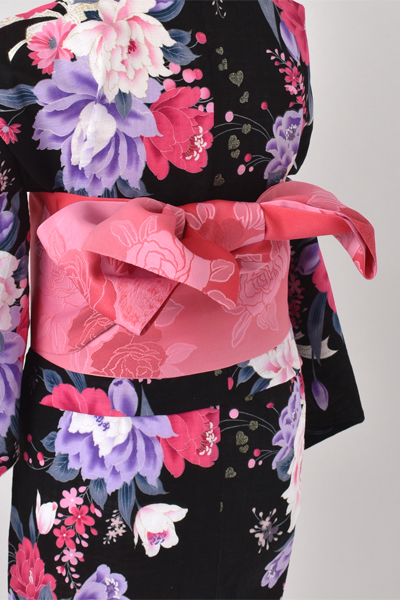 浴衣[黒・大胆な花柄・トールサイズ]