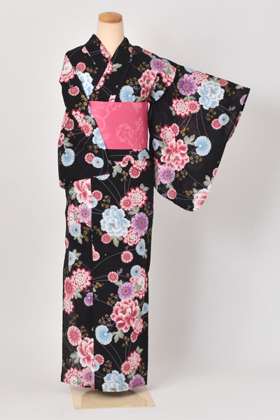 浴衣[黒地・菊トールサイズ]