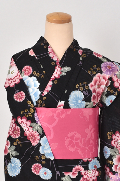 浴衣[黒地・菊トールサイズ]