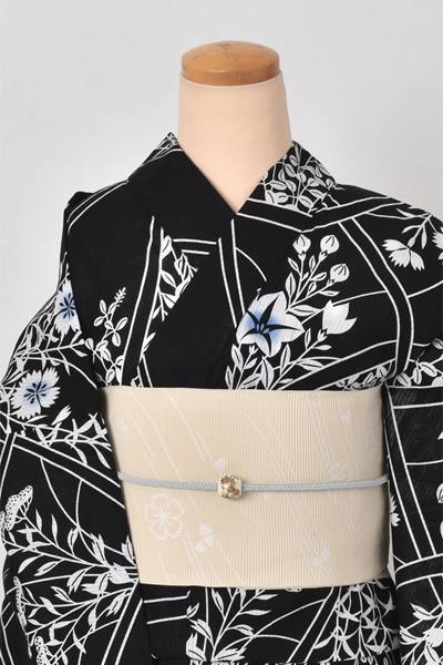 浴衣[黒・朝顔2L-3Lサイズ]