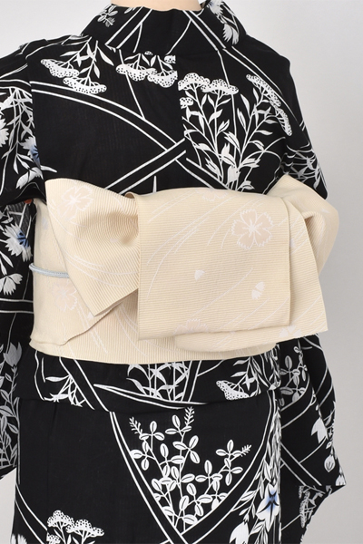 浴衣[黒・朝顔2L-3Lサイズ]