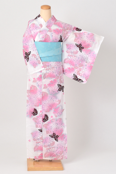 浴衣[ピンク・紫陽花・蝶々]