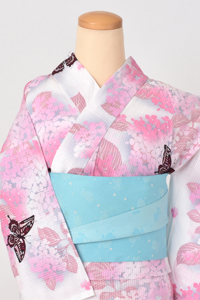 浴衣[ピンク・紫陽花・蝶々]