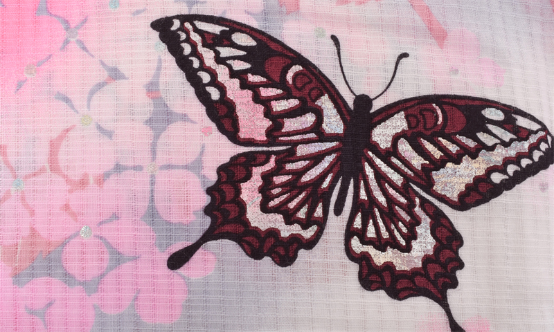 浴衣[ピンク・紫陽花・蝶々]