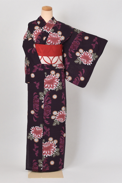 浴衣[着物風・紫・菊]