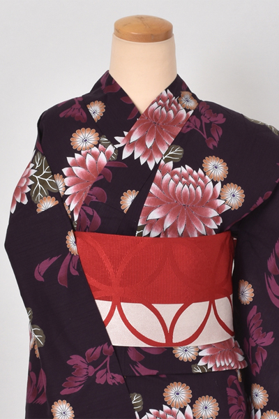 浴衣[着物風・紫・菊]