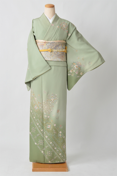 訪問着[グリーン×スワトウ刺繡]