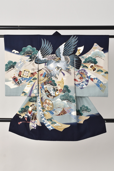 お宮参り　男児【紺地に鷹・熨斗目模様】