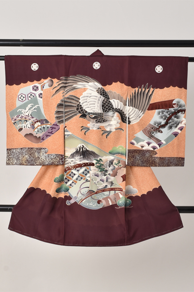 お宮参り　男児【エンジ色地に鷹・富士山】