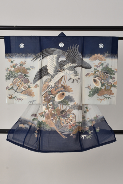 お宮参り・夏用　絽　男児【紺地に鷹】