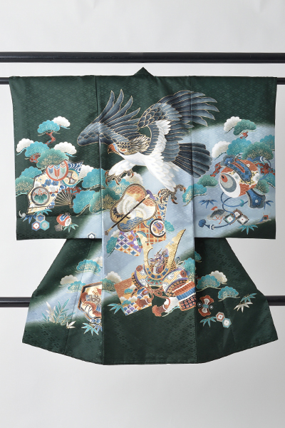 お宮参り［男児・深緑色に鷹］