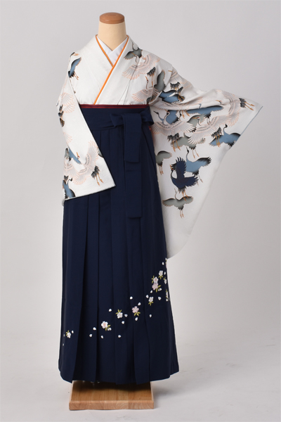 卒業袴[白地に鶴]