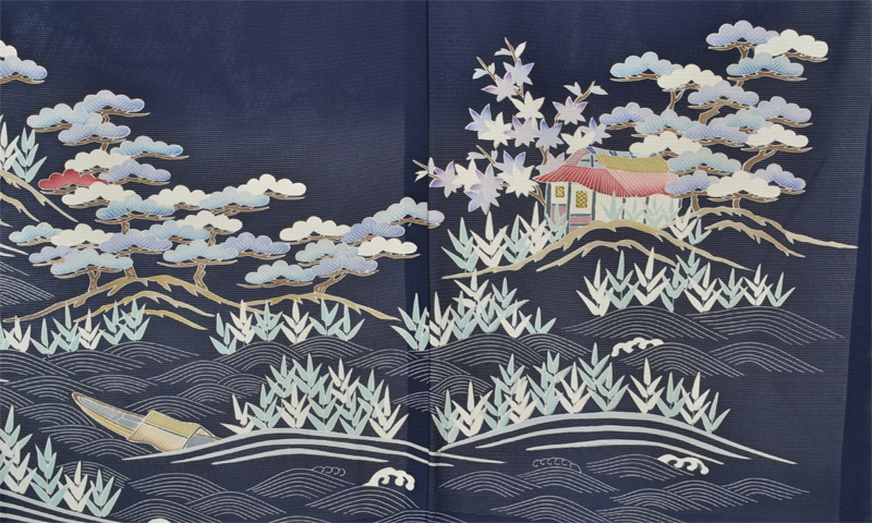 絽訪問着(藍色・茶屋辻)