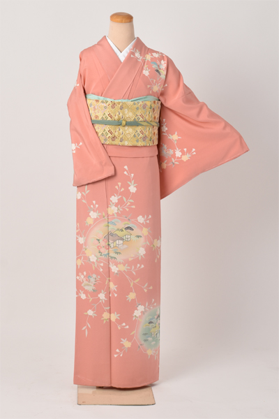 訪問着【サーモンピンクの附下訪問着】