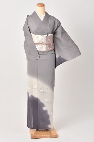 単衣紬訪問着［紬・雪輪取りにうさぎ］