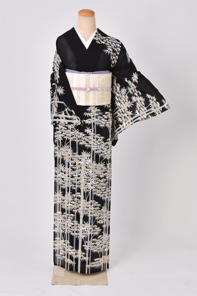 夏物〔黒地に竹林柄〕