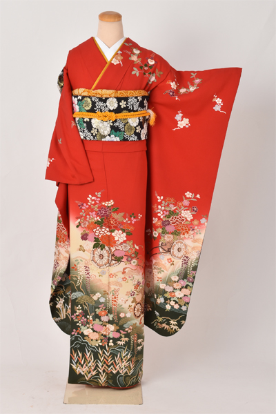 振袖【朱色地・花車】