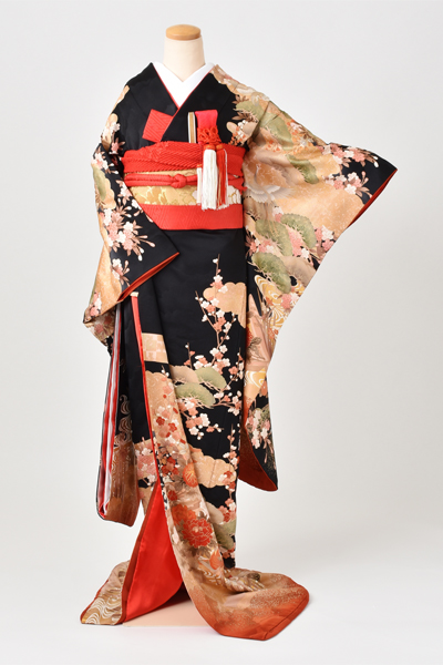 引き着 (黒地・菊と松)