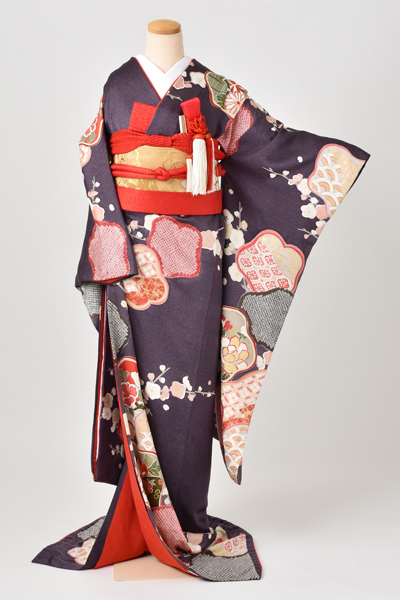 引き着 (小豆色地・松と梅)