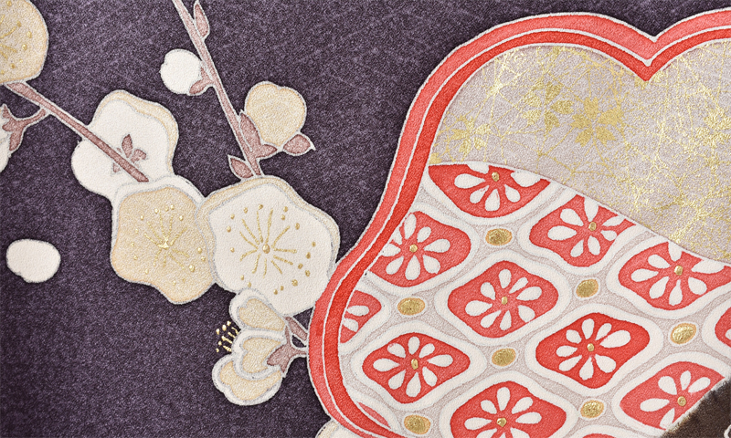 引き着 (小豆色地・松と梅)