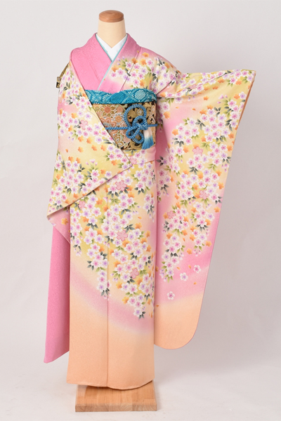 振袖[ピンクと黄のぼかしに桜]